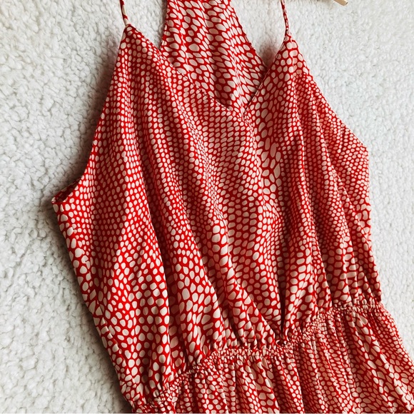 fab'rik Women's coral red print spaghetti strap tiered ruffle mini dress , Sz L - Picture 5 of 16